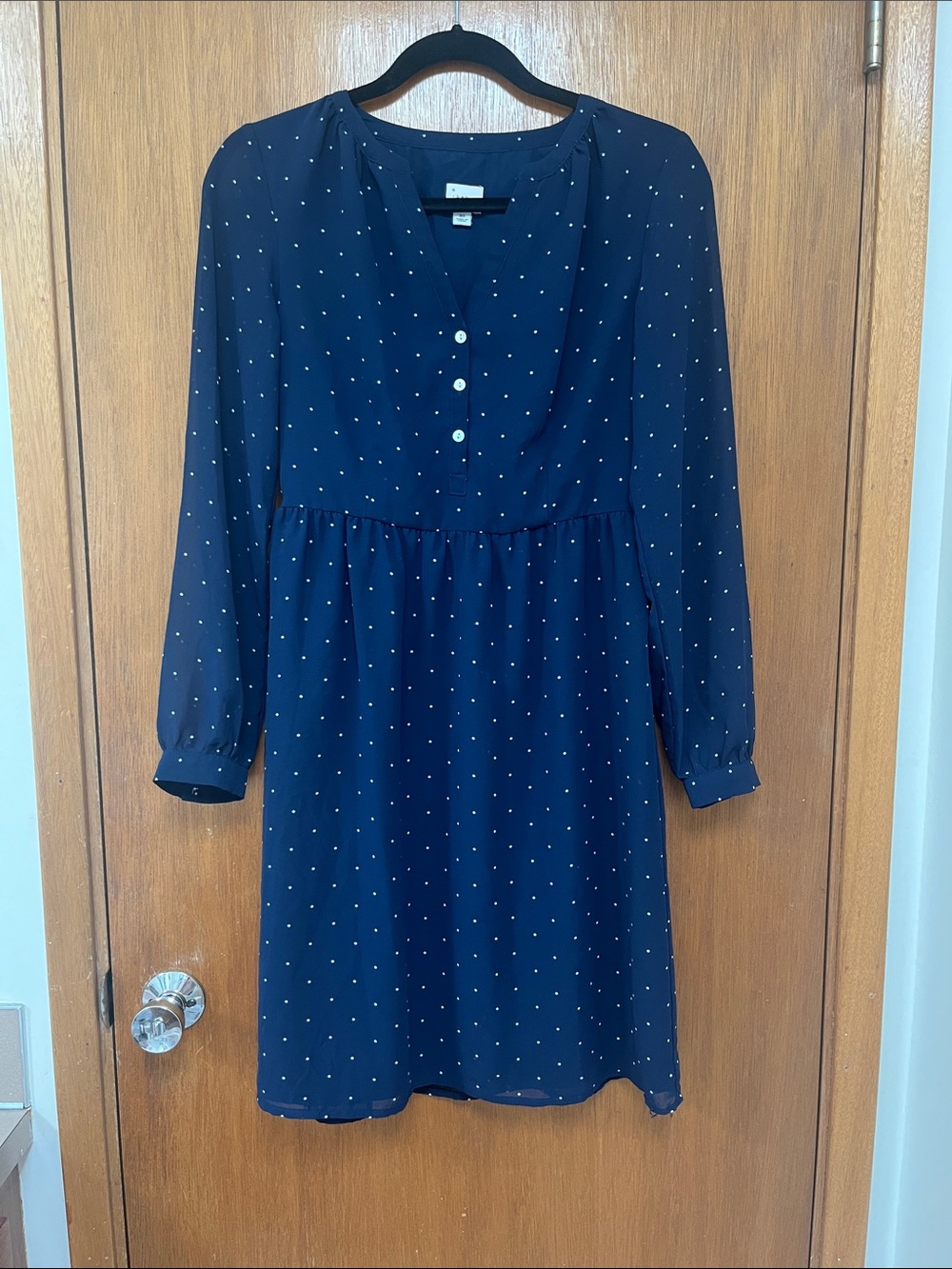 Navy Polka Dot Long-Sleeve Dress